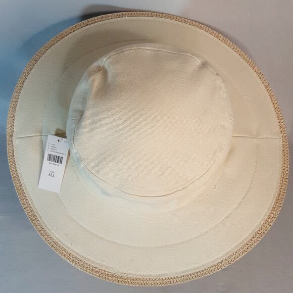 Antropologie Hat Wide Brim Bucket Hat Cotton And Paper Straw Trim Adjustable main image 6